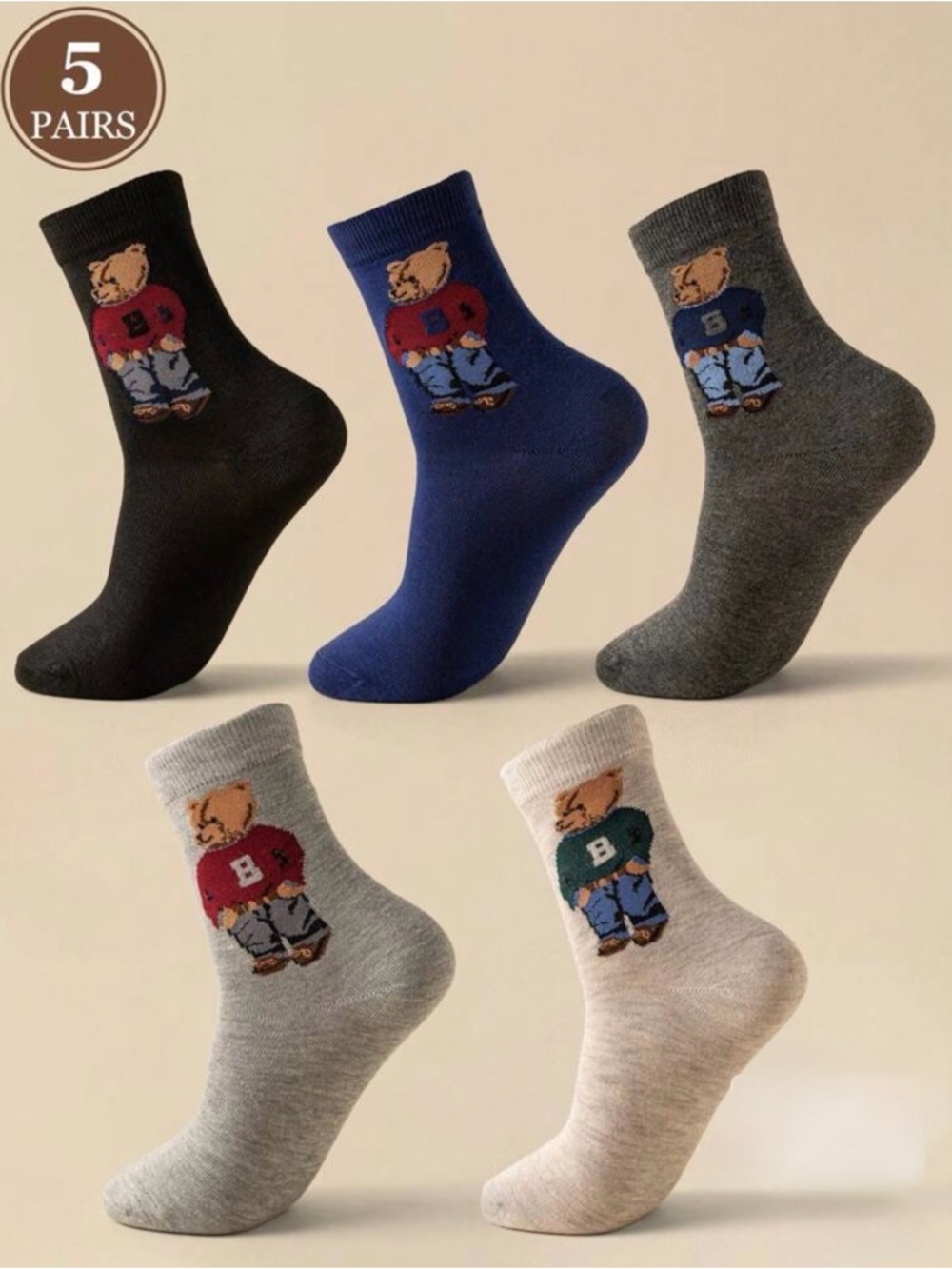 Ralph Lauren 5 pair preppy bear clothes socks polo monogram B women’s gray black